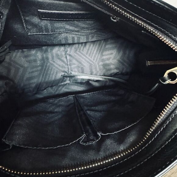 Rebecca Minkoff Black Leather Saddle Braided Gold Stud Crossbody Purse Bag - Picture 5 of 11